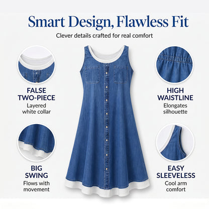 👗☀️Women's Faux Two-Piece Denim Print Dress - Throw It On And Look Instantly Put Together✨
