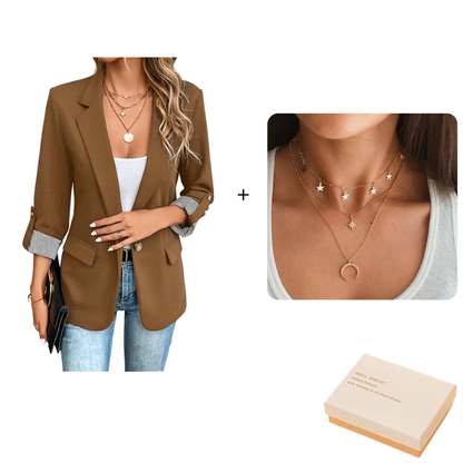 Brown_Blazer Jacket+Necklace