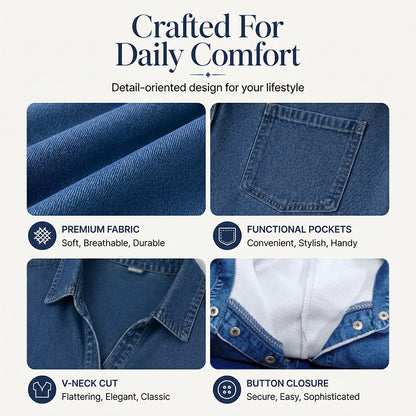 👗 49% OFF NOW! 👖 Casual Pocket Denim Midi Shirt Dress – Soft denim & relaxed fit – Functional pockets, perfect for everyday casual – comfortable and versatile ✨🌸