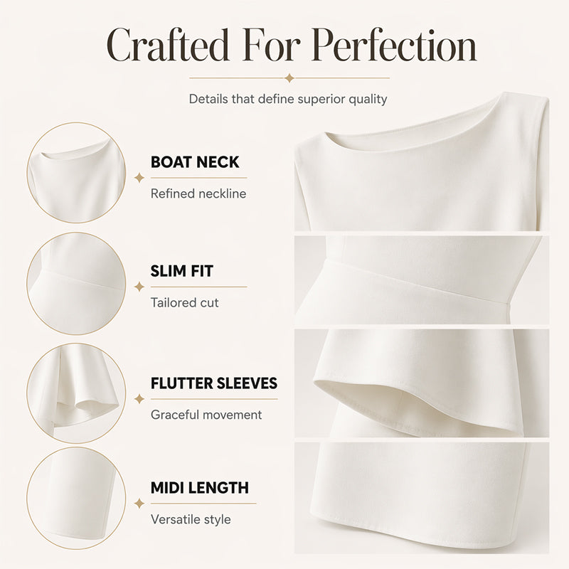 ⌛Limited-Time Offer-Women Elegant Boat Neck Flutter Sleeve Dress