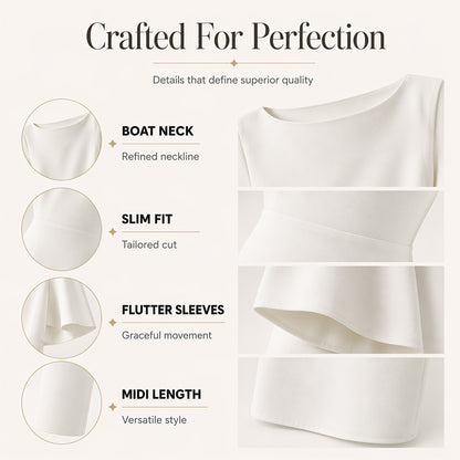 ⌛Limited-Time Offer-Women Elegant Boat Neck Flutter Sleeve Dress