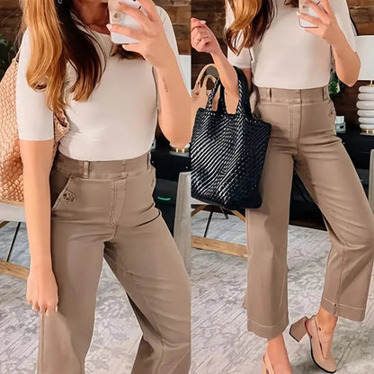 ⏳ Limited time 50% off! 💥Stretch Twill Cropped Wide Leg Pants | High Waist + Stretch Twill（The more you buy, the higher the discount）