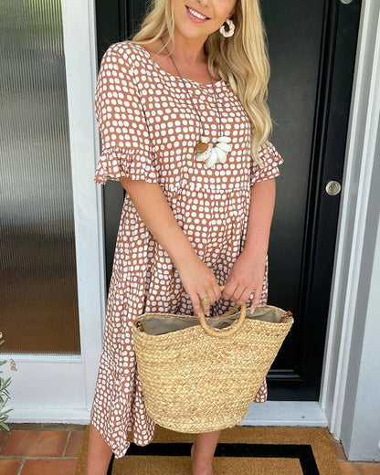 🎁2025 Big Sale 49% OFF🎁Round Neck Polka Dot Print Midi Dress