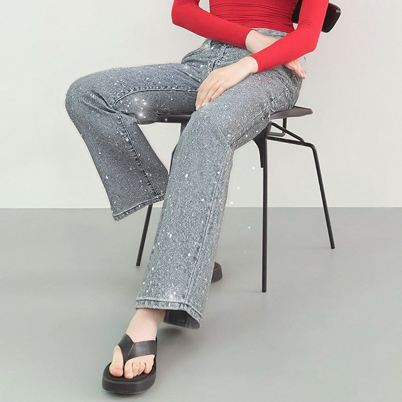 🔥Limited-time offer-Rhinestone-Embellished Straight-Leg Jeans