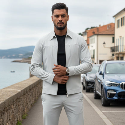 💥Limited-time offer-Men’s Casual Solid Color 2-Piece Set – Jacket & Pants