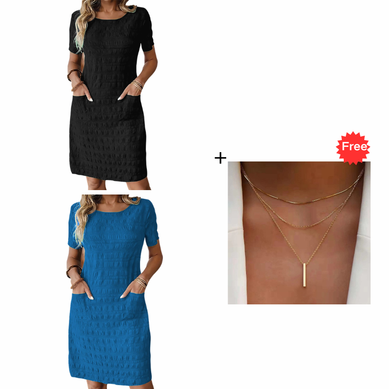 ⌛Limited-Time Offer-Women's Round Neck Textured Knee-Length Dress
