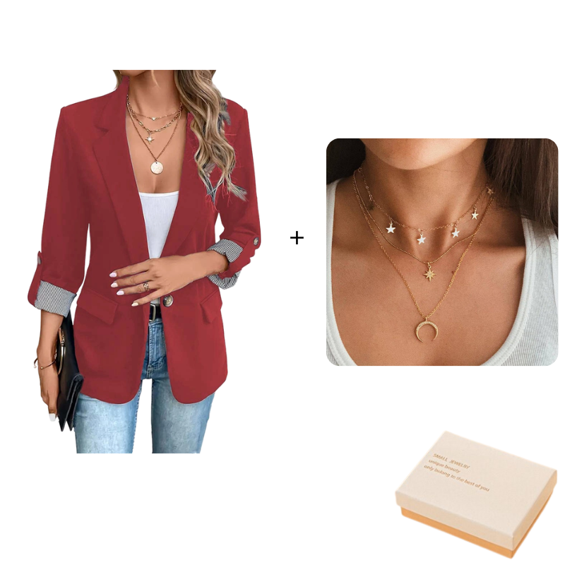 Red_Blazer Jacket+Necklace