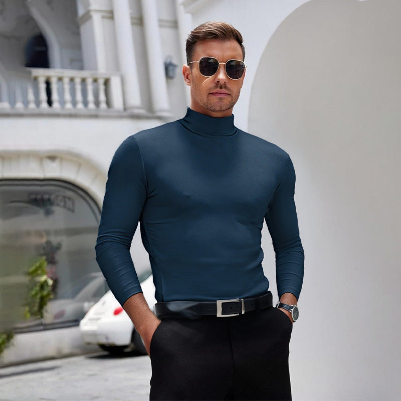 👕49% OFF NOW! 🔥 Men's High Neck Slim Fit T-Shirt - Stretchy & Breathable for Gym or Casual, Modern Style & Comfort 🏃‍♂️📦