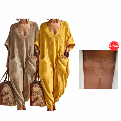 🔥New Arrivals & Best Sellers-Women's Summer Loose V-Neck Jumpsuit