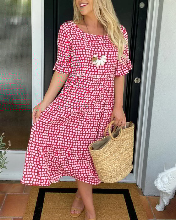 🎁2025 Big Sale 49% OFF🎁Round Neck Polka Dot Print Midi Dress