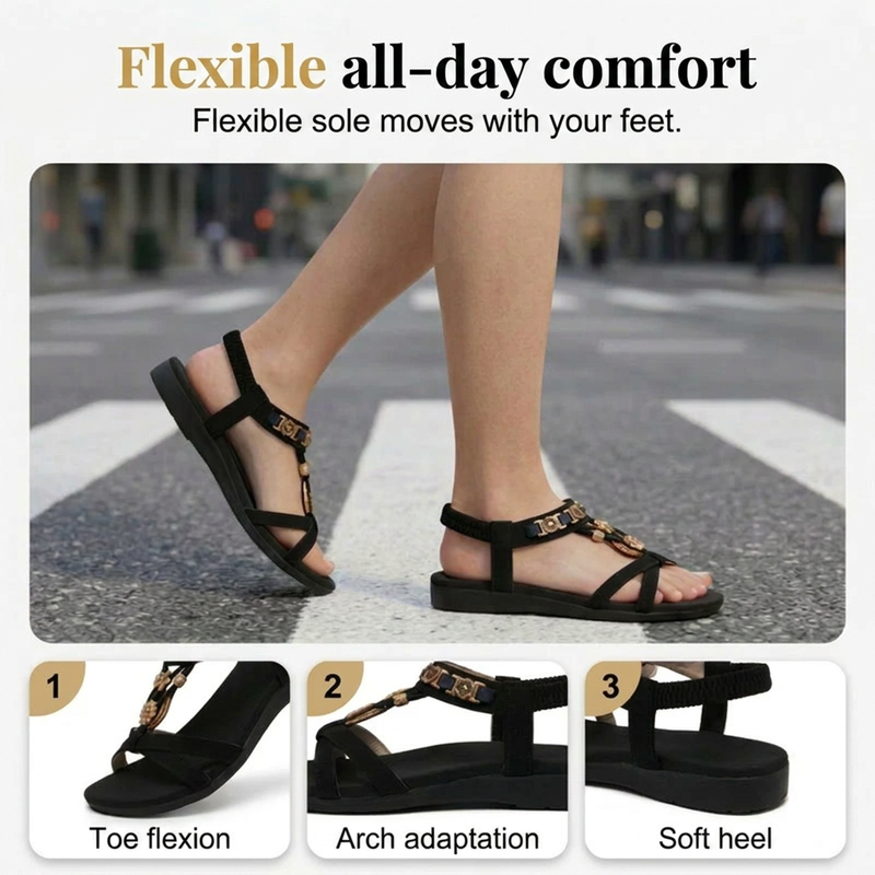 👡Summer Hot Sale - ONLY ￡14.99!! 💥 Women's Round-Toe Flat Breathable Sandals – Soft, Cushioned & Perfect for Summer Days & Holidays 🌸✨