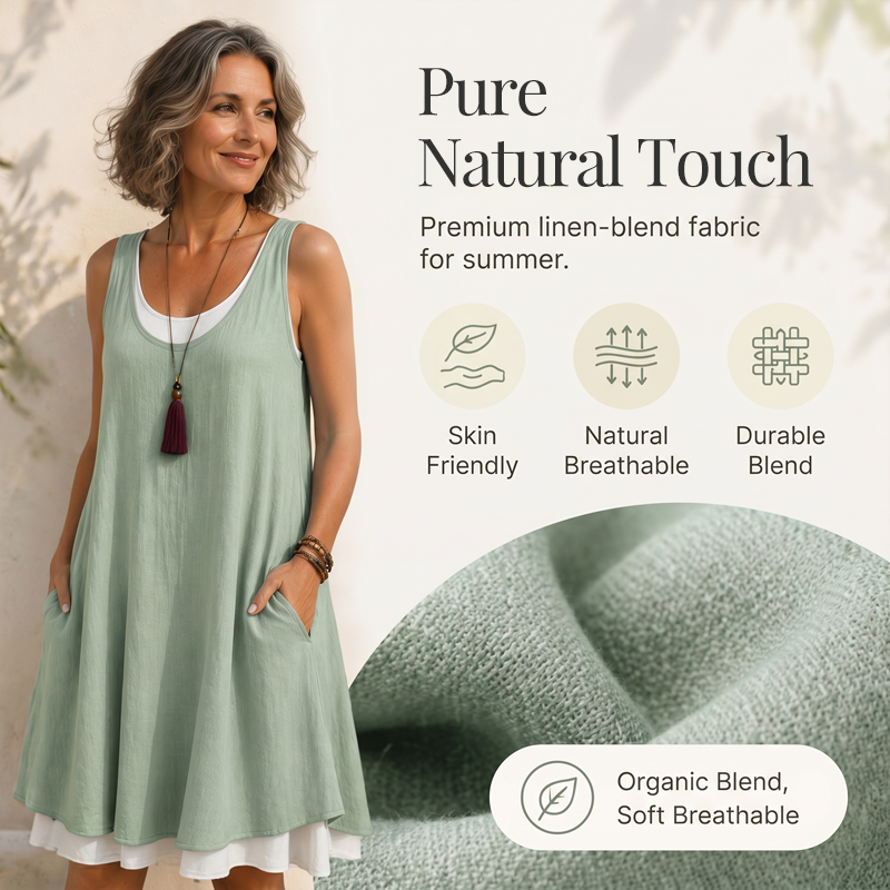 ⏰Last Day Sale 50% Off💃Women's Casual Loose Sleeveless Fake Two Piece Tank Dress