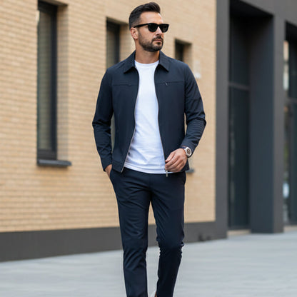 💥Limited-time offer-Men’s Casual Solid Color 2-Piece Set – Jacket & Pants
