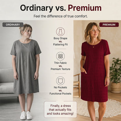 ⌛Limited-Time Offer-Women's Round Neck Textured Knee-Length Dress