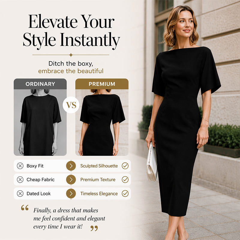 ⌛Limited-Time Offer-Women Elegant Boat Neck Flutter Sleeve Dress