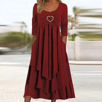 Bestseller🏆👗 Tiered Midi Dress with Heart Accent – Flattering A-Line & Breezy Fabric for Travel or Gatherings