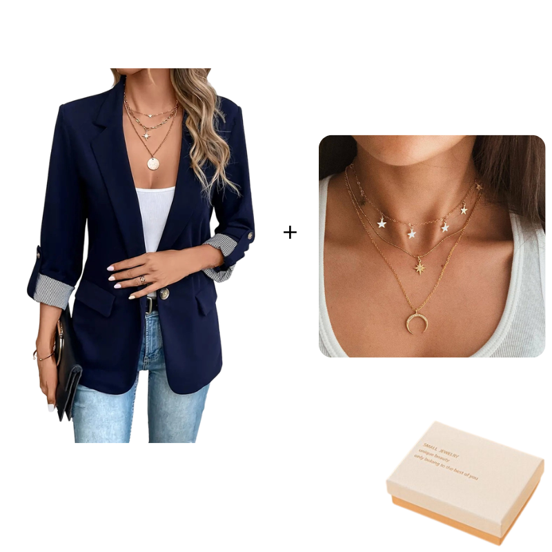 Navy Blue_Blazer Jacket+Necklace