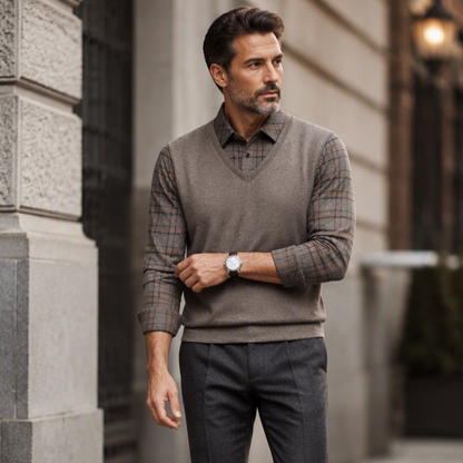 ✨ Timeless Comfort | Men's Plaid Layered-Look Knit Top