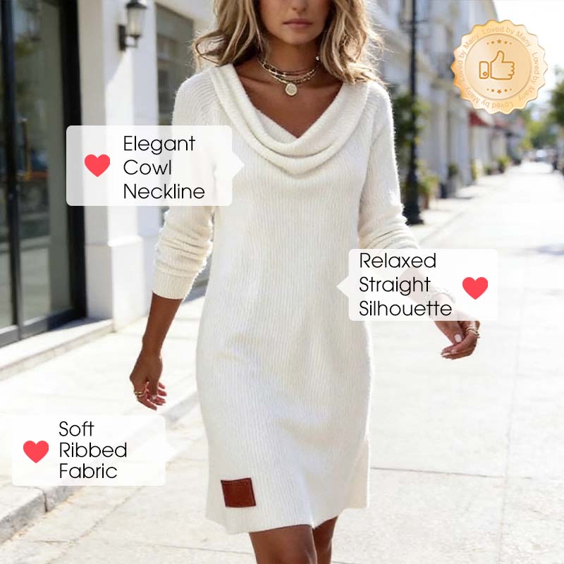 📢 Limited Time 49% OFF👗Women's Long Sleeve Cowl-Neck Knit Dress-Soft Fabric & Flattering Silhouette✅ | Cozy Elegance & Versatile Winter Style✨