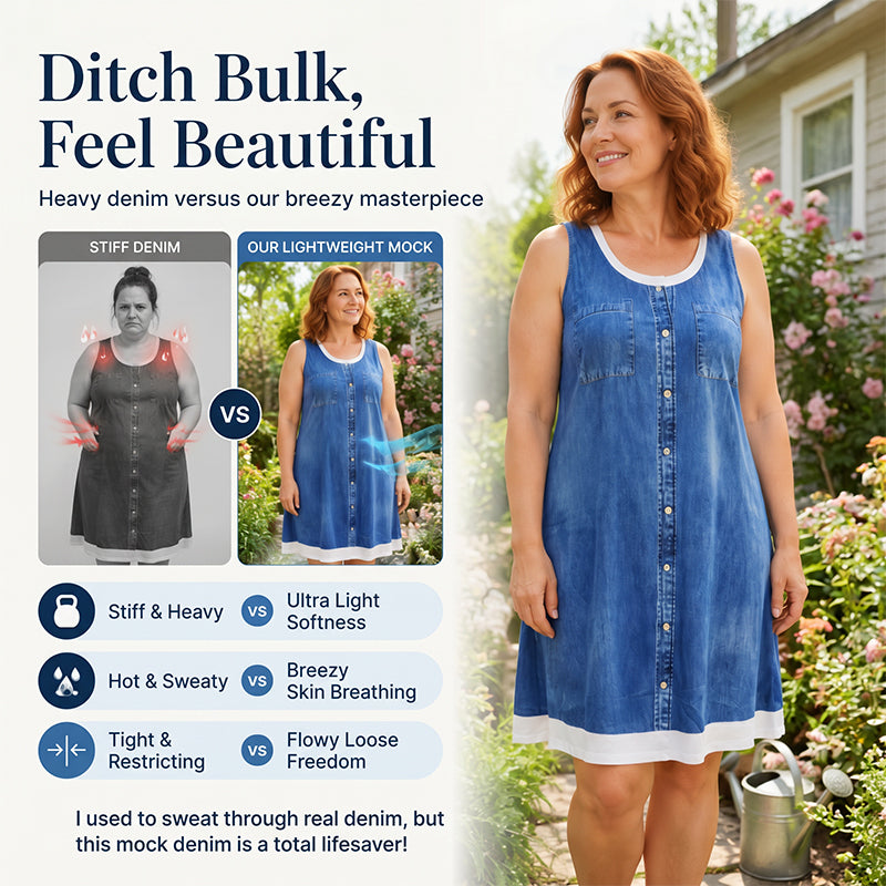👗☀️Women's Faux Two-Piece Denim Print Dress - Throw It On And Look Instantly Put Together✨