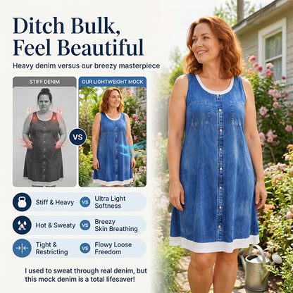 👗☀️Women's Faux Two-Piece Denim Print Dress - Throw It On And Look Instantly Put Together✨