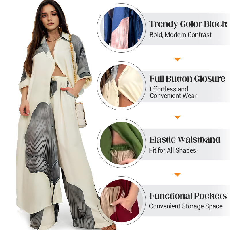 Full Button Down Long Shirt & Drawstring Pants Set