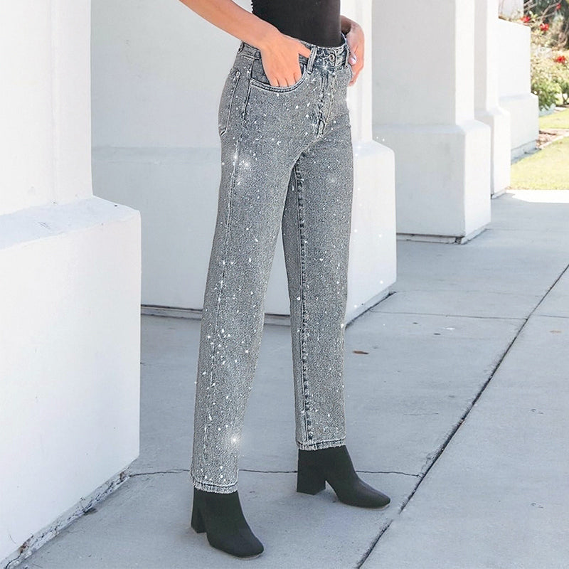 🔥Limited-time offer-Rhinestone-Embellished Straight-Leg Jeans