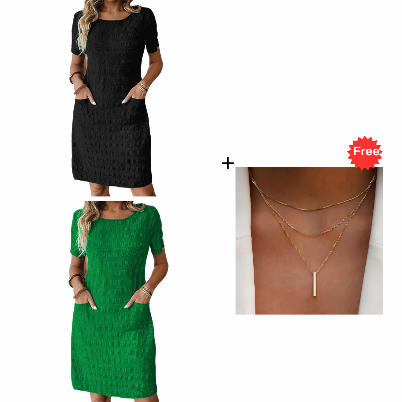 ⌛Limited-Time Offer-Women's Round Neck Textured Knee-Length Dress