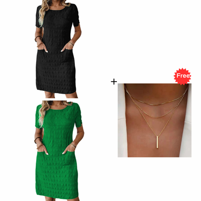 ⌛Limited-Time Offer-Women's Round Neck Textured Knee-Length Dress
