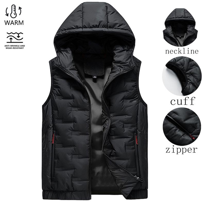 🧥 Men’s Slim-Fit Hooded Waistcoat - Sleeveless Front-Zip Gilet, Cozy