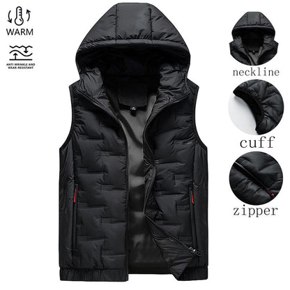 🧥 Men’s Slim-Fit Hooded Waistcoat - Sleeveless Front-Zip Gilet, Cozy