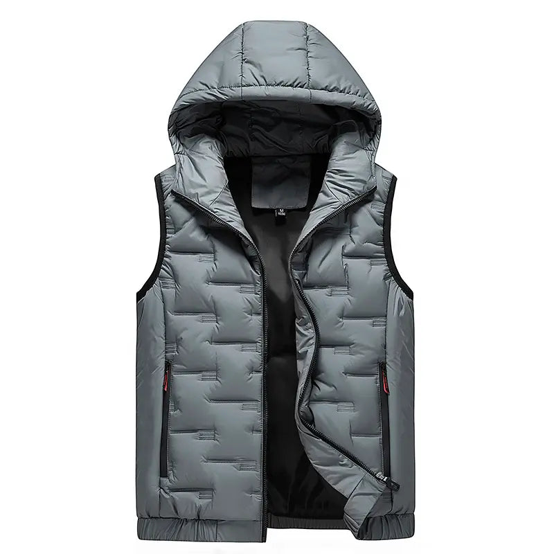 🧥 Men’s Slim-Fit Hooded Waistcoat - Sleeveless Front-Zip Gilet, Cozy