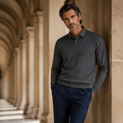 ✨ Timeless Comfort | Men's Plaid Layered-Look Knit Top