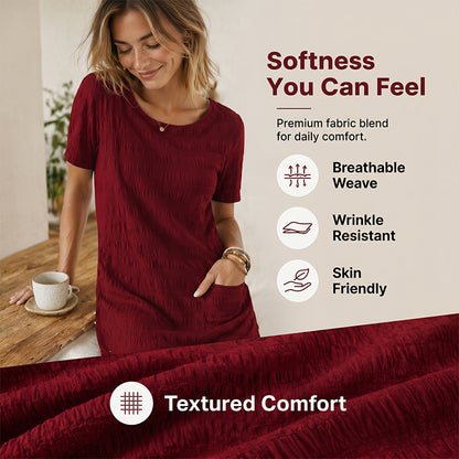 ⌛Limited-Time Offer-Women's Round Neck Textured Knee-Length Dress