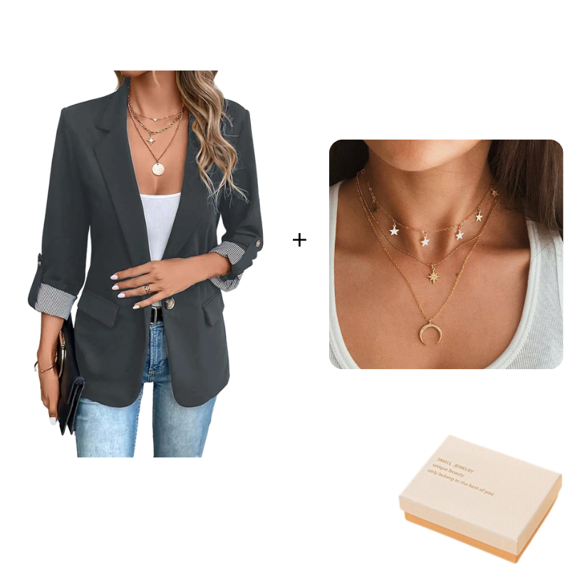 Dark Grey_Blazer Jacket+Necklace