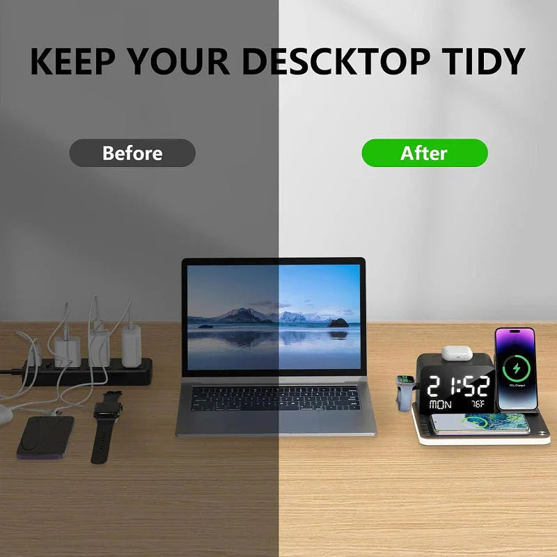 💥Hot Sale Deals-4-in-1 Fast-Charging Wireless Charging Station With Clock