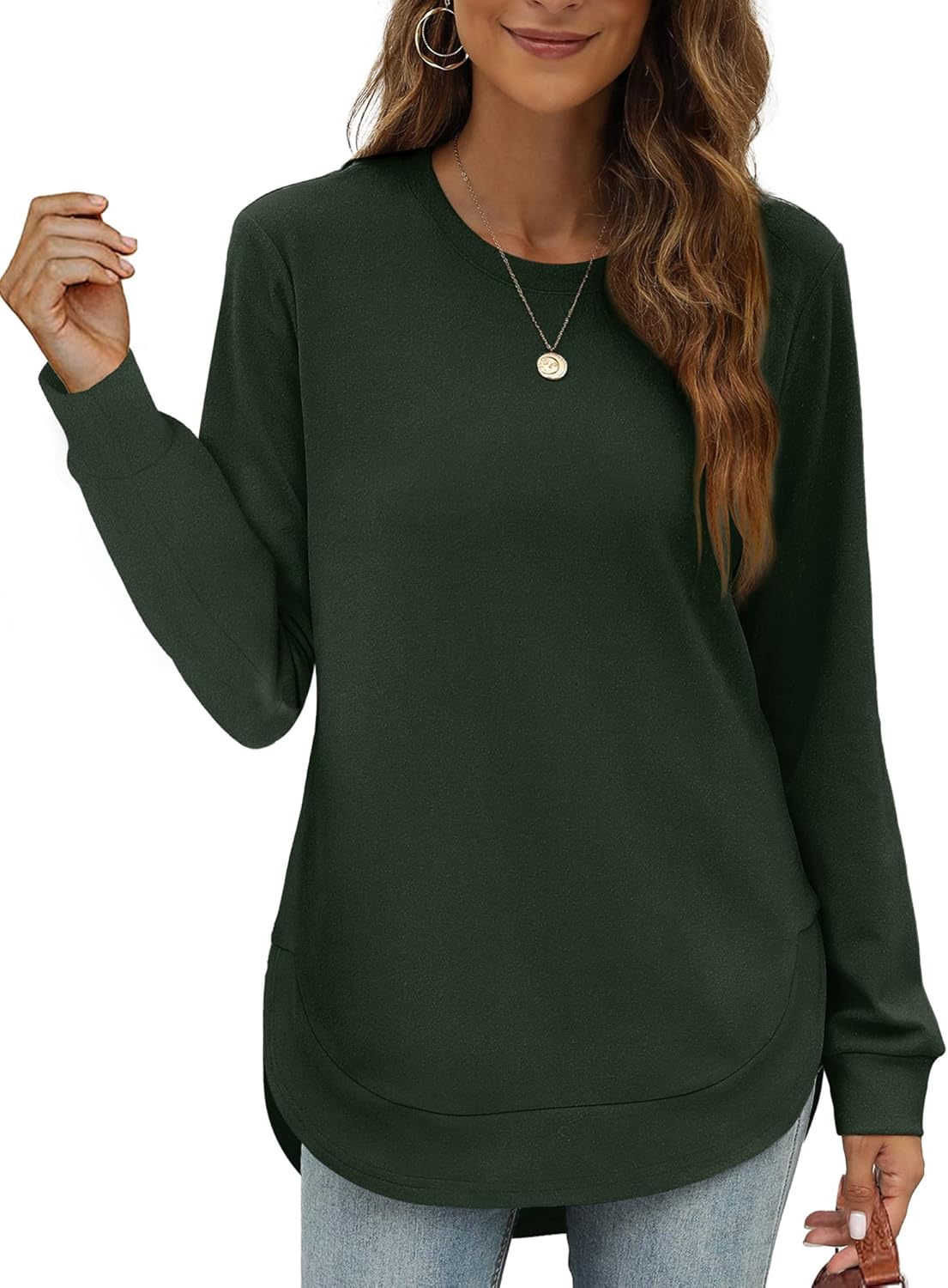 🍂Women's Sweatshirt Crewneck Long Sleeve Shirts High Low Tops Curved Hem