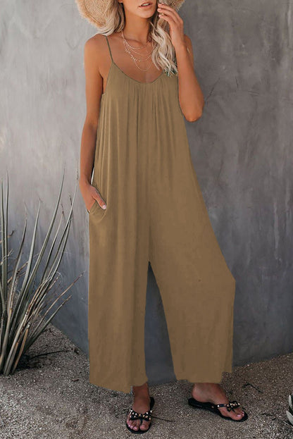 Clearance Sale! 🌸 Loose Sleeveless Wide-Leg Jumpsuit with Pockets - Stretchy & Flowy