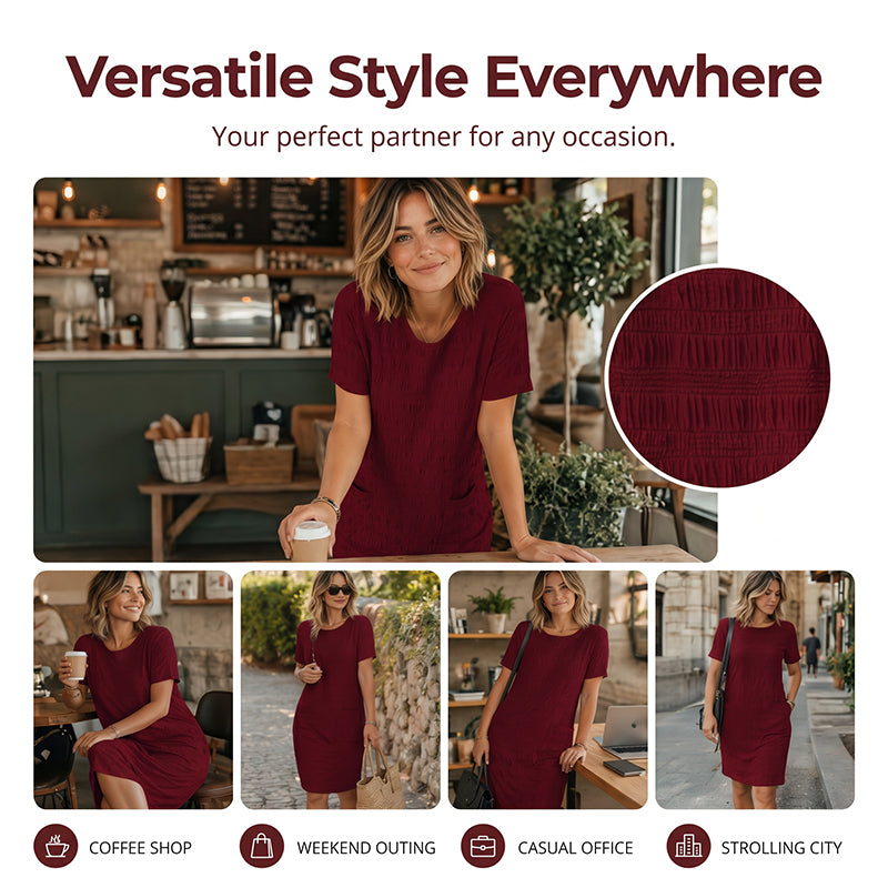 ⌛Limited-Time Offer-Women's Round Neck Textured Knee-Length Dress