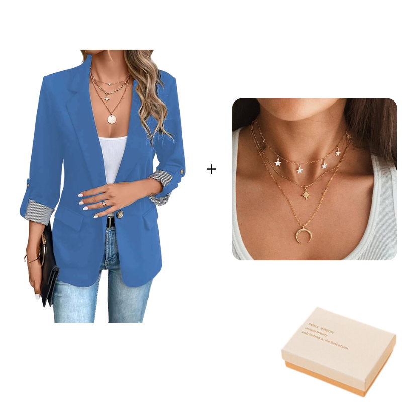 Blue_Blazer Jacket+Necklace