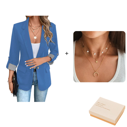 Blue_Blazer Jacket+Necklace
