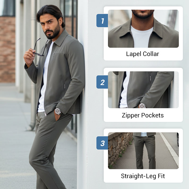 💥Limited-time offer-Men’s Casual Solid Color 2-Piece Set – Jacket & Pants