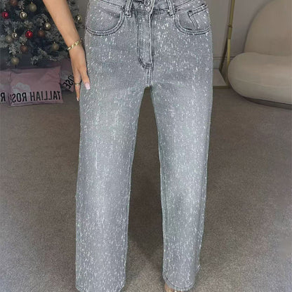 🔥Limited-time offer-Rhinestone-Embellished Straight-Leg Jeans