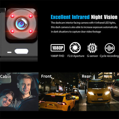 🚗🎥 50% OFF! Dash Cam 3 Cameras 1080P HD – Front + Interior + Rear with Reverse 🔥