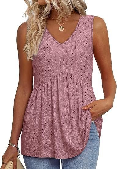💖LAST DAY SALE 50% OFF✨Women Dressy Sleeveless V Neck Babydoll Tank Tops