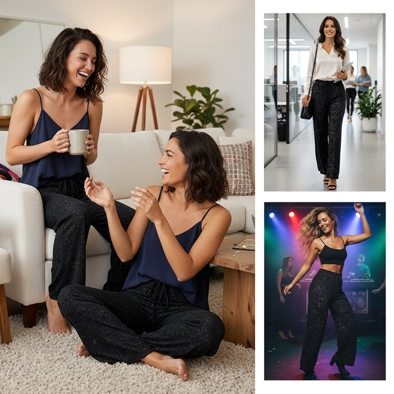 💖LAST DAY SALE 50% OFF🥰Women's Sequin Sparkle Wide Leg Pants with Elastic Waistband