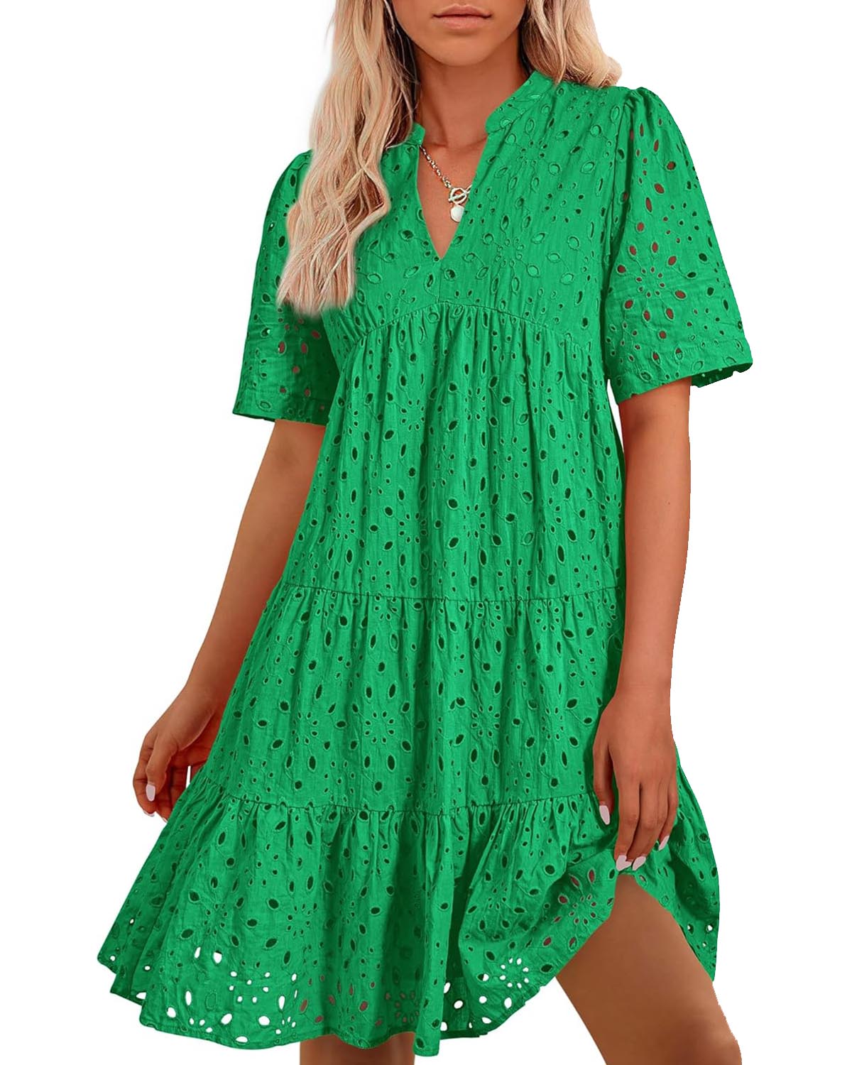 ⏰2025 Hot Sale -Women's Elegant Hollow Out Lace Ruffle Casual Mini Dress