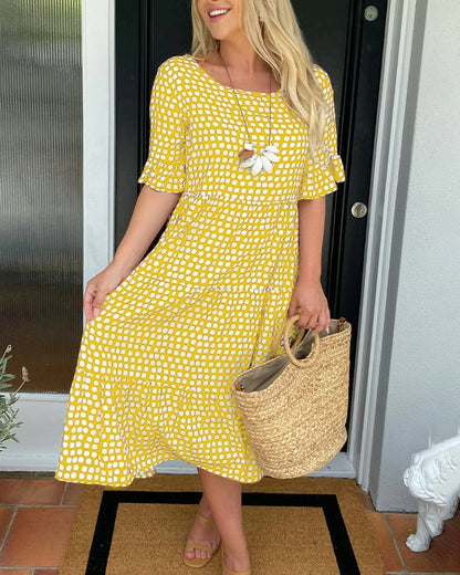 🎁2025 Big Sale 49% OFF🎁Round Neck Polka Dot Print Midi Dress