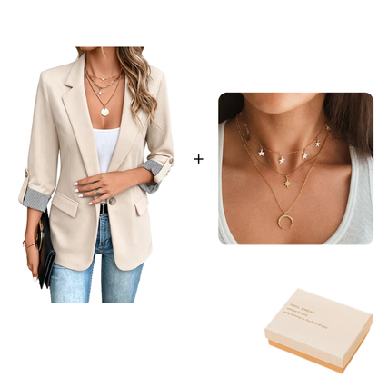 Apricot_Blazer Jacket+Necklace
