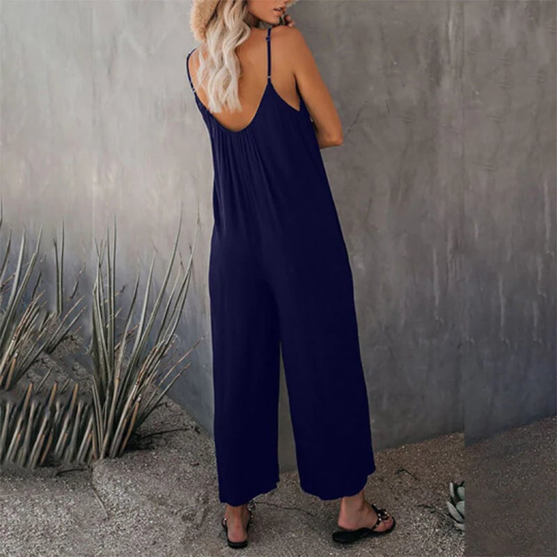 Clearance Sale! 🌸 Loose Sleeveless Wide-Leg Jumpsuit with Pockets - Stretchy & Flowy